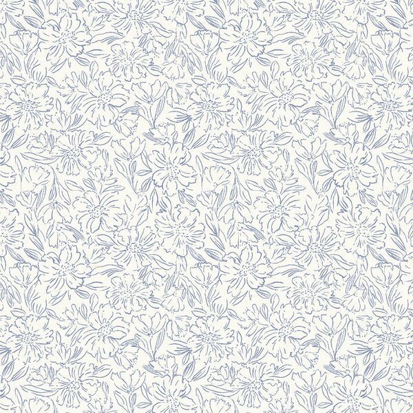 Small Sketched Blooms in Twilight Blue on Cream