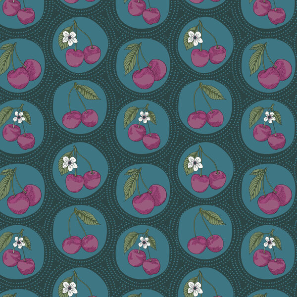 Dotted Cherries in Teal