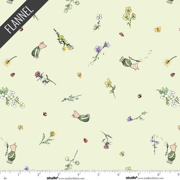 Piglets Flannel in Light Green