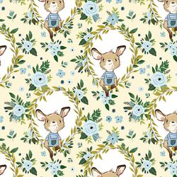 Large Floral Baby Blue Kangaroo in Yellow