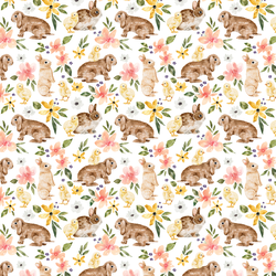 Little Floral Bunnies and Chicks in White