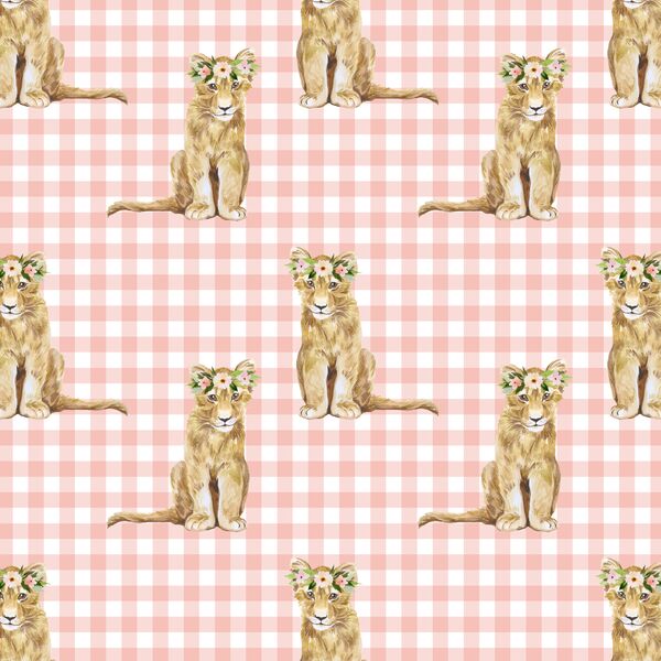 Little Girl Cub on Gingham Check in Pink Peach