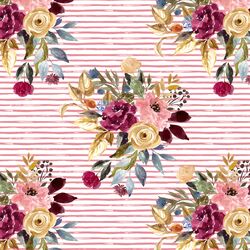 Rose Bouquet in Little Watercolor Stripes in Deep Rosy Pink