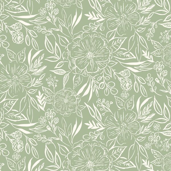 Floral Sketch in Lichen Green
