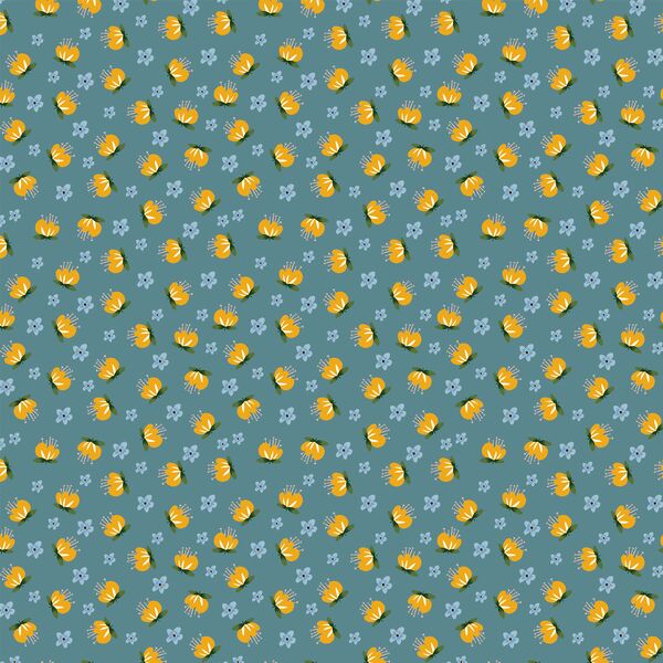 Yellow and Blue Florals in Blue