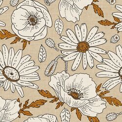 Large Poppies and Daisies in Tan