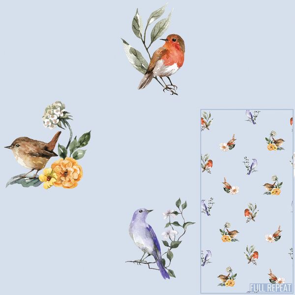 Garden Birds in Sky Blue