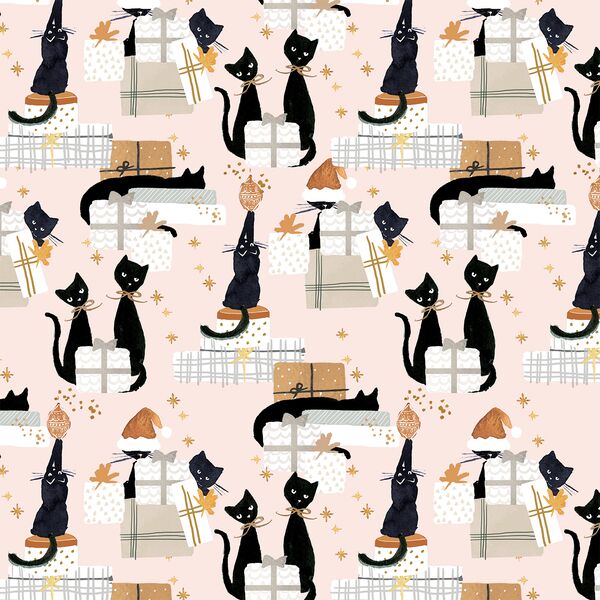 Large Black Cat Christmas in Satin Pink