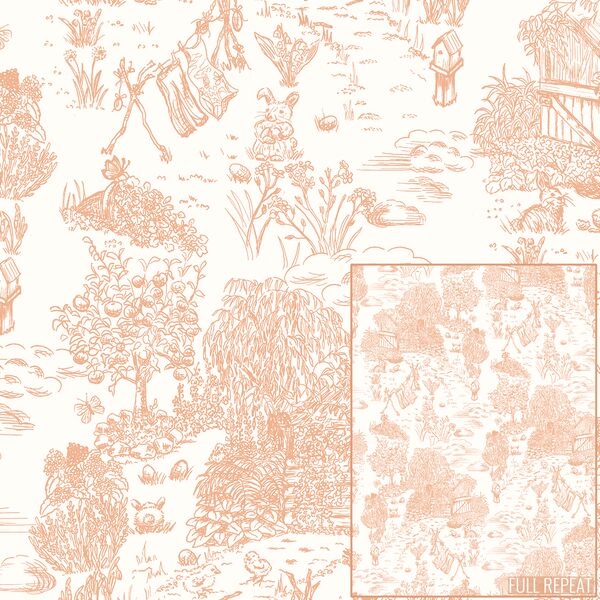 Joyful Farm Toile in Peach