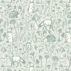 Large Woods of Whimsy in Mint on Cream