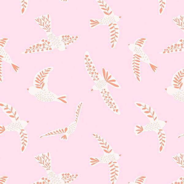 Folk Floral Birds in Blooming Pink