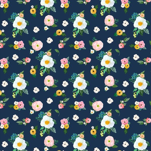 Small Spring Blossoms in Navy