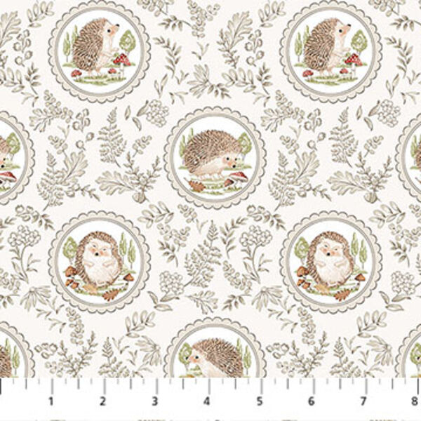 Hedgehog Damask in Cream Multi
