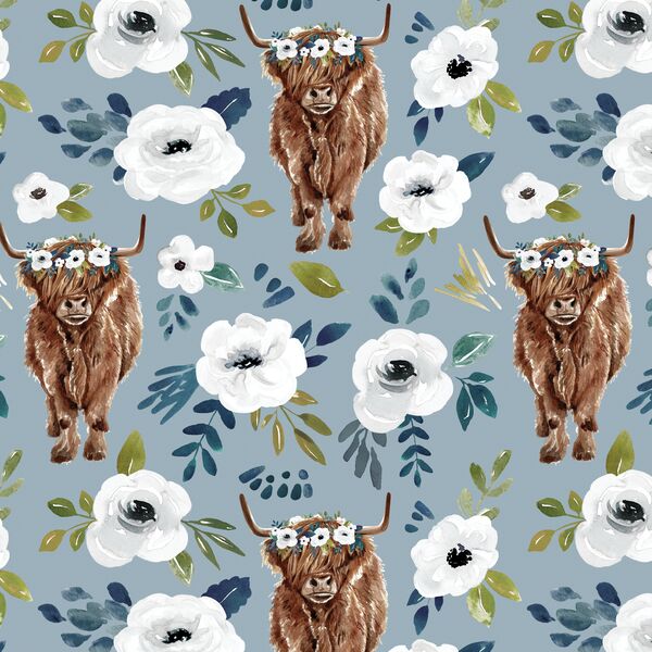Garden Highland Cow in Slate Blue