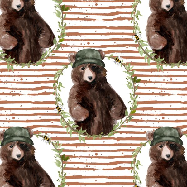 Honey Bear Wreath in Terracotta Stripes