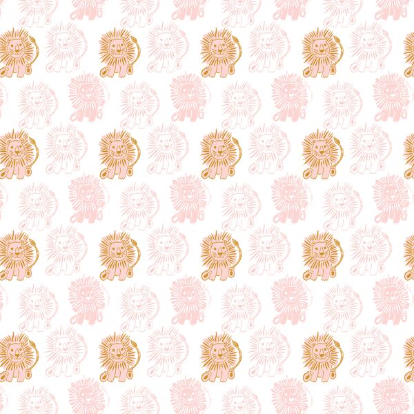 Block Print Lions in Powder Pink