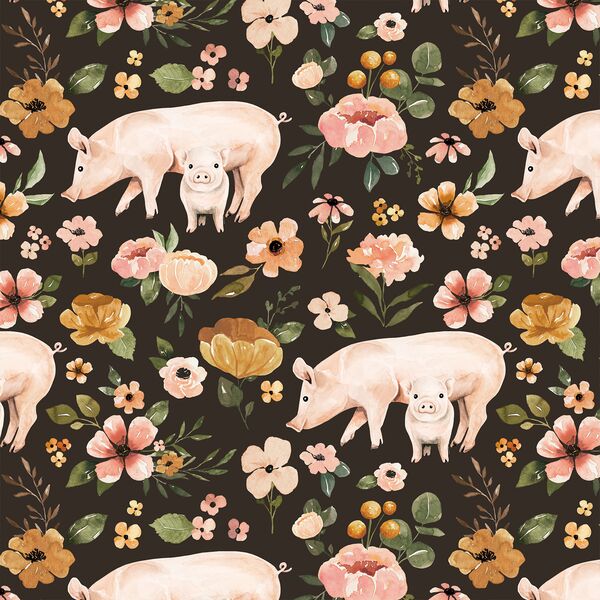 Floral Pigs in Umber