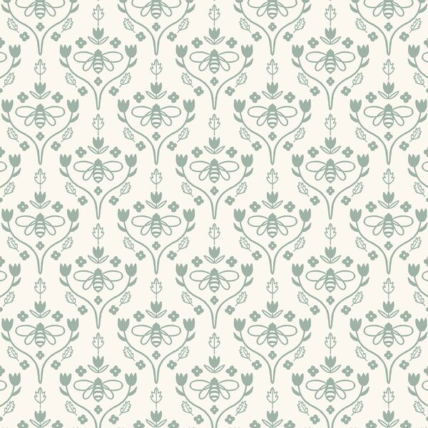 Vine Damask in Mint on Cream