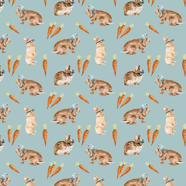 Little Cool Bunnies and Carrots in Light Blue