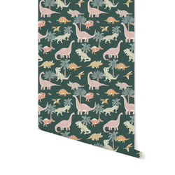 Pastel Dinosaurs in Deep Green