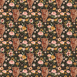 Little Floral Highland Cow in Umber