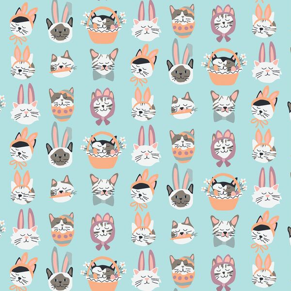 Easter Cats in Aqua