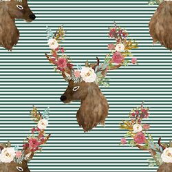Autumn Deer in Moss Green Stripes