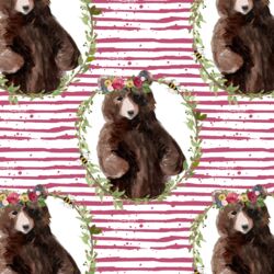 Floral Honey Bear Wreath in Mulberry Bush Stripes