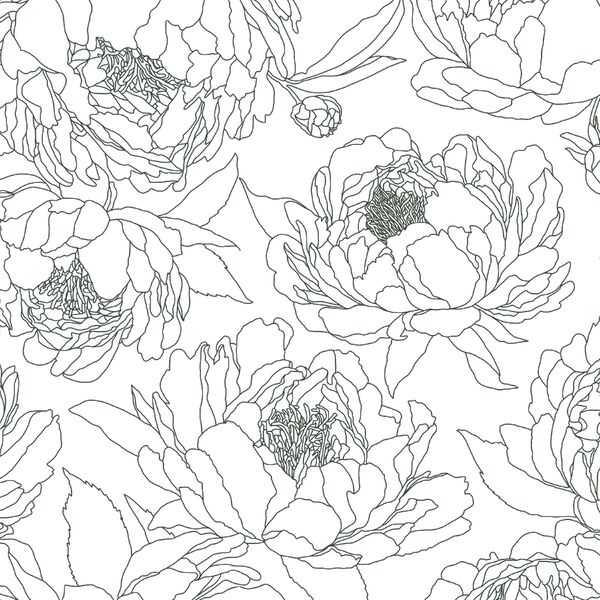 Large Sketched Garden in Garden Green on White