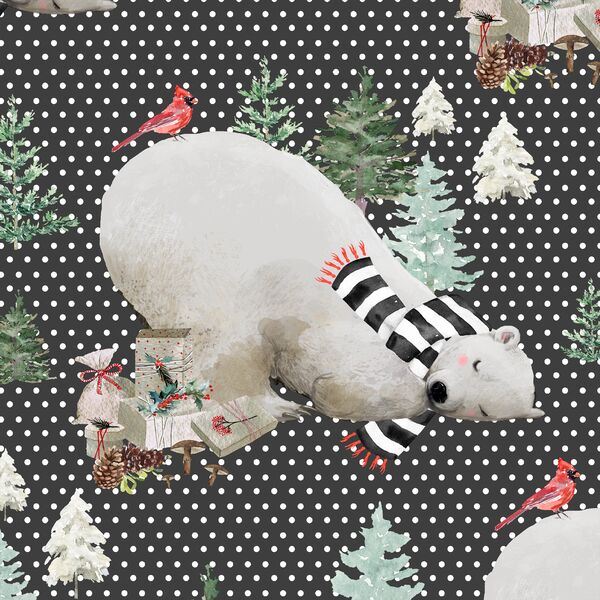 Napping Bear in White Winter Dots on Onyx