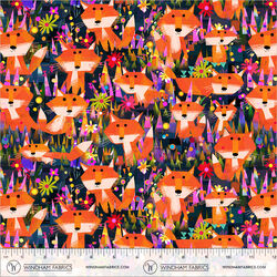Foxes and Flowers in Midnight Blue