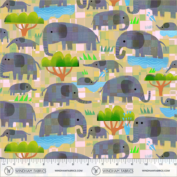 Mama Elephant, Baby Elephant in Yellow Savanna
