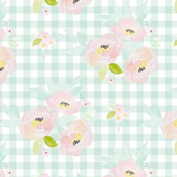 Blush Roses in Light Green Gingham