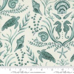 Coastal Damask in Seafoam White Aqua