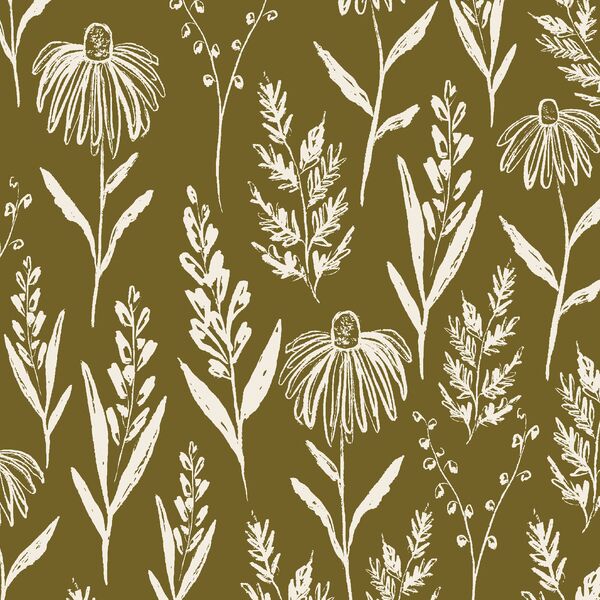Big Perennials in Cream on Olive