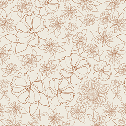 Stamped Floral in Boho Brown on Ecru