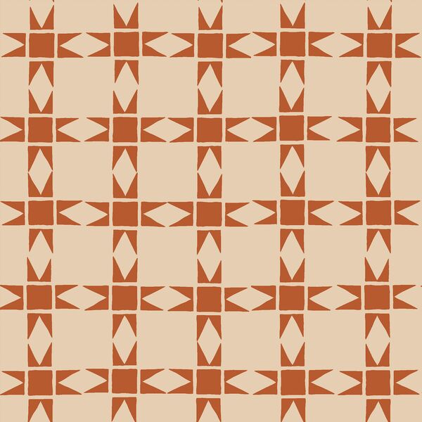 Pieced Christmas Stars in Rust Red on Custard