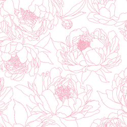 Large Sketched Garden in Peony Pink on White