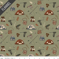 Let's Wander Gone Fishing Flannel in Sage