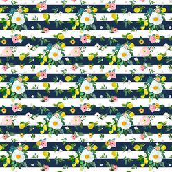 Small Lemon Blossoms in Navy Stripes