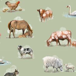 Large Farm Animals in Basil Green