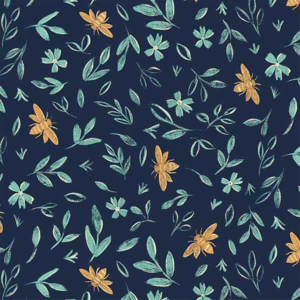 Buzzing Garden in Deep Indigo