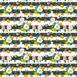 Small Orange Blossoms in Onyx Stripes