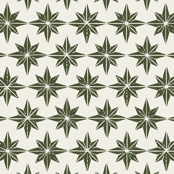 Large Stars in Mistletoe Green on Cream