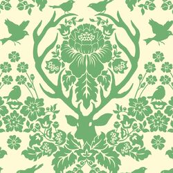 Antler Damask in Green Tea on Ivory