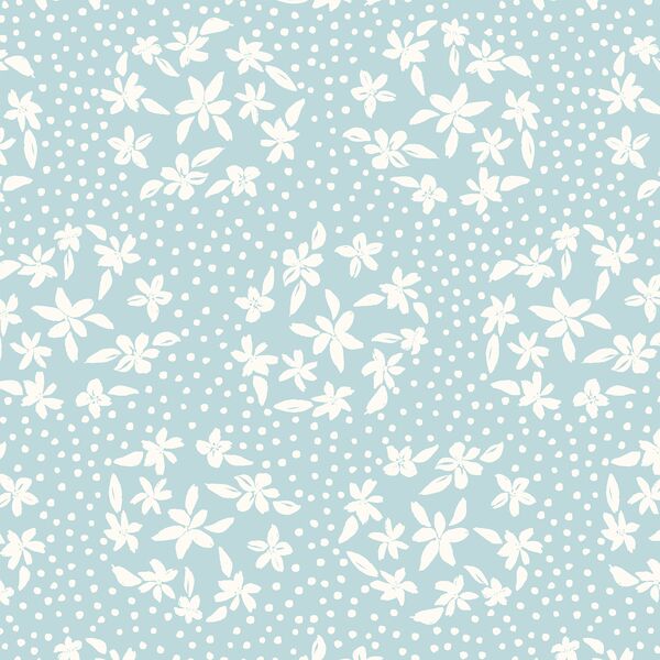 Floral Dot Silhouette in Ivory on Airy Blue