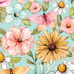 Large Butterfly Floral in Aquamarine