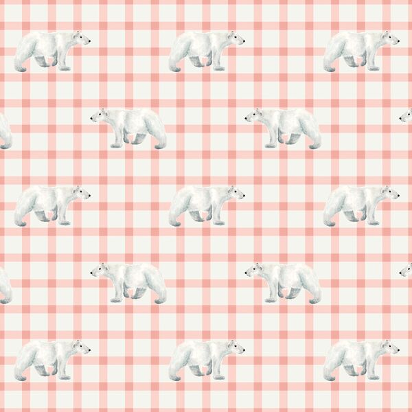 Little Polar Bear in Pink Plaid