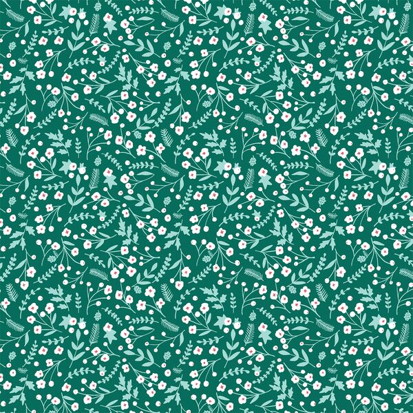 Winter Floral in Pine Green