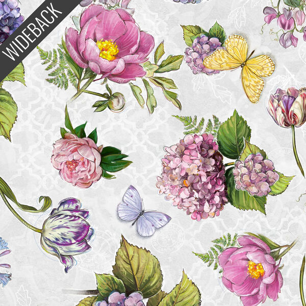 Large Floral Wideback in Light Gray